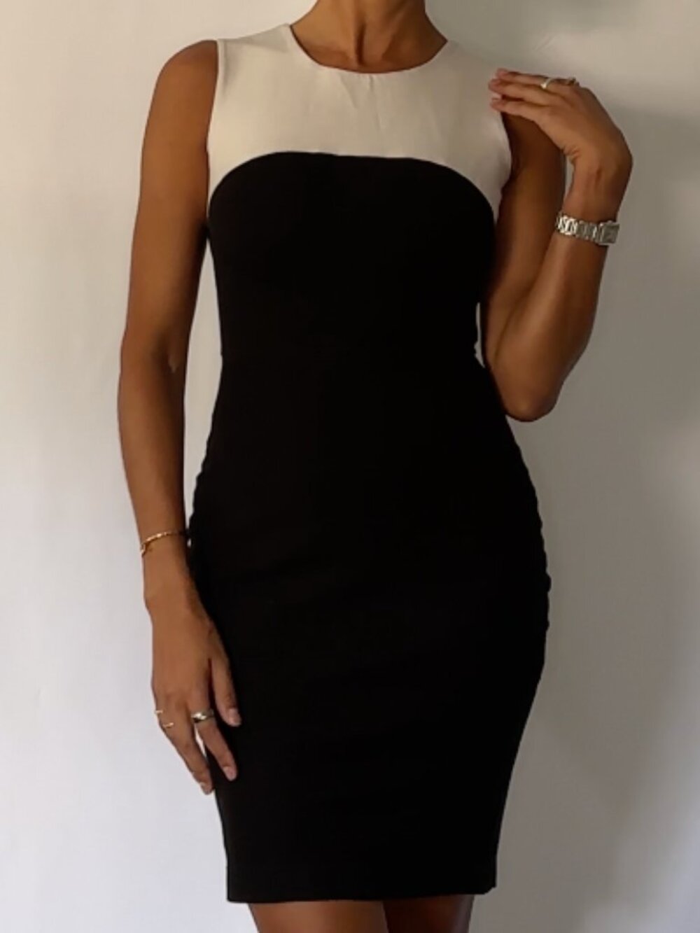 Roland Mouret Banana Republic Color Block Sheath Dress Black Ivory Sleeveless Si
